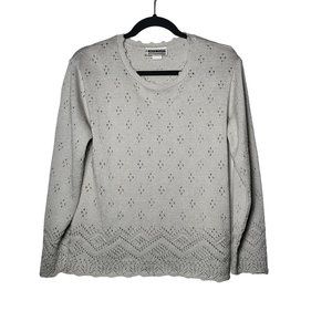 Vintage 90's Carly Blake Womens Light Gray Crochet Sweater Size Small Dainty